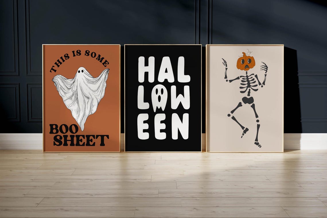 Fun Halloween Bold Bubble Letters Ghost Black and White Poster - Image 4
