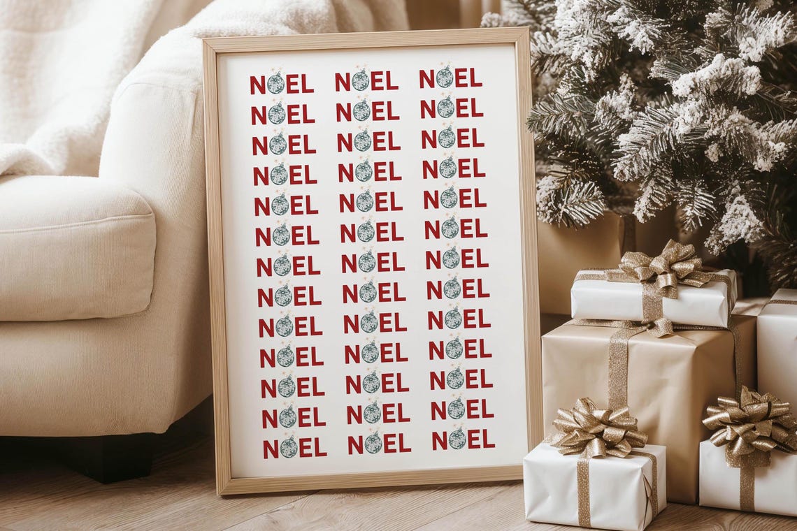 Noel Repeated Red Typography Ornament Pattern Christmas Poster - Image 5