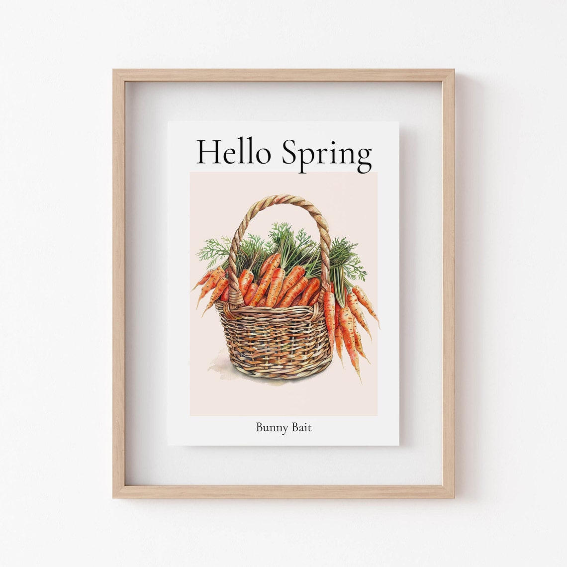 Hello Spring Bunny Bait Carrot Basket Watercolor Easter Poster - Image 5