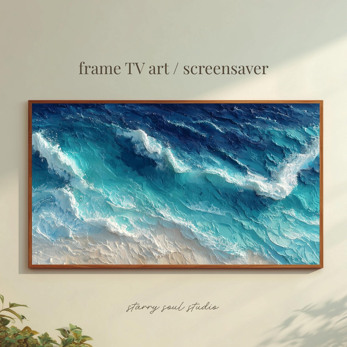 Aerial Ocean Waves Turquoise Surf Textured Impasto Style Wall Art