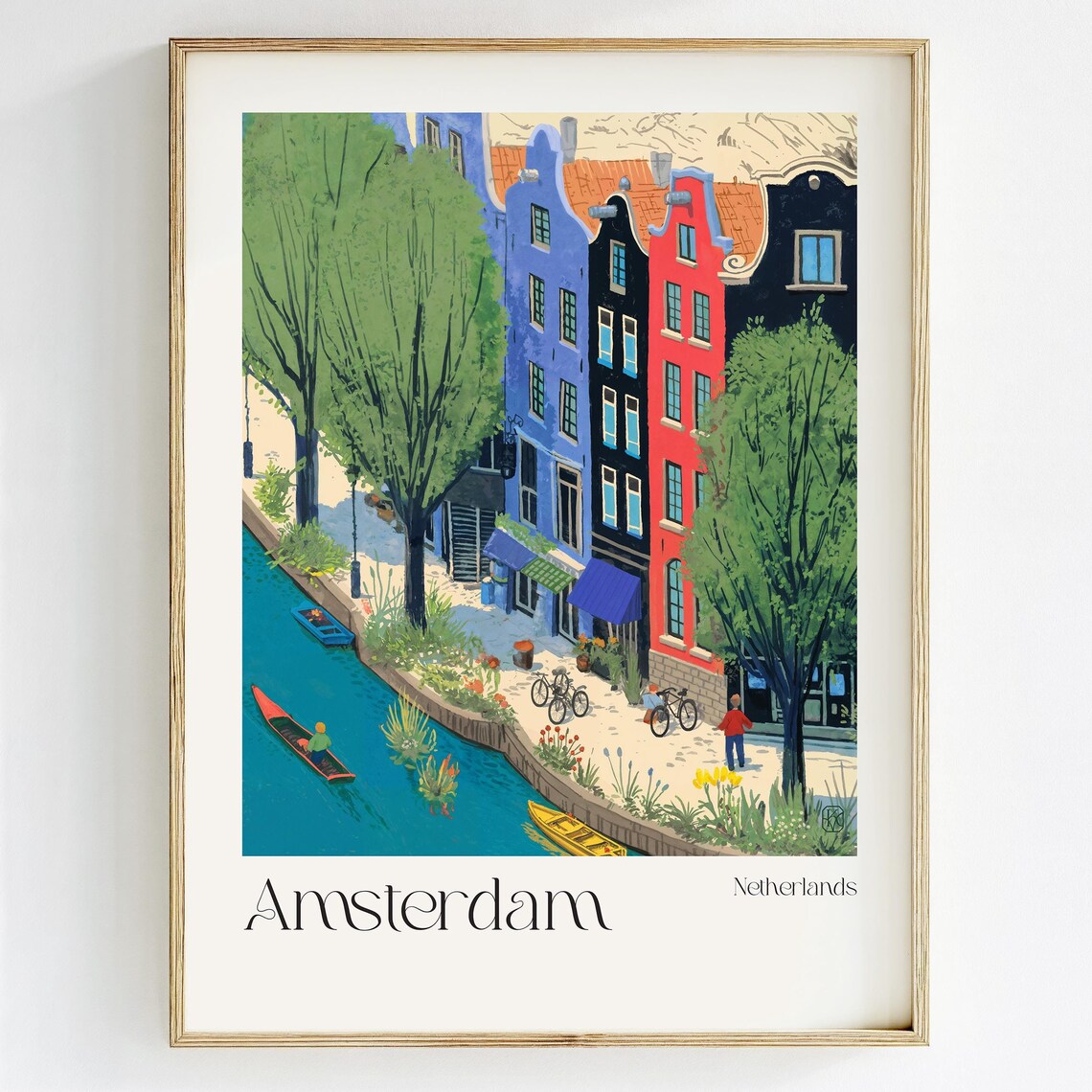 Amsterdam Canal Houses And Boats Netherlands Travel Art Poster