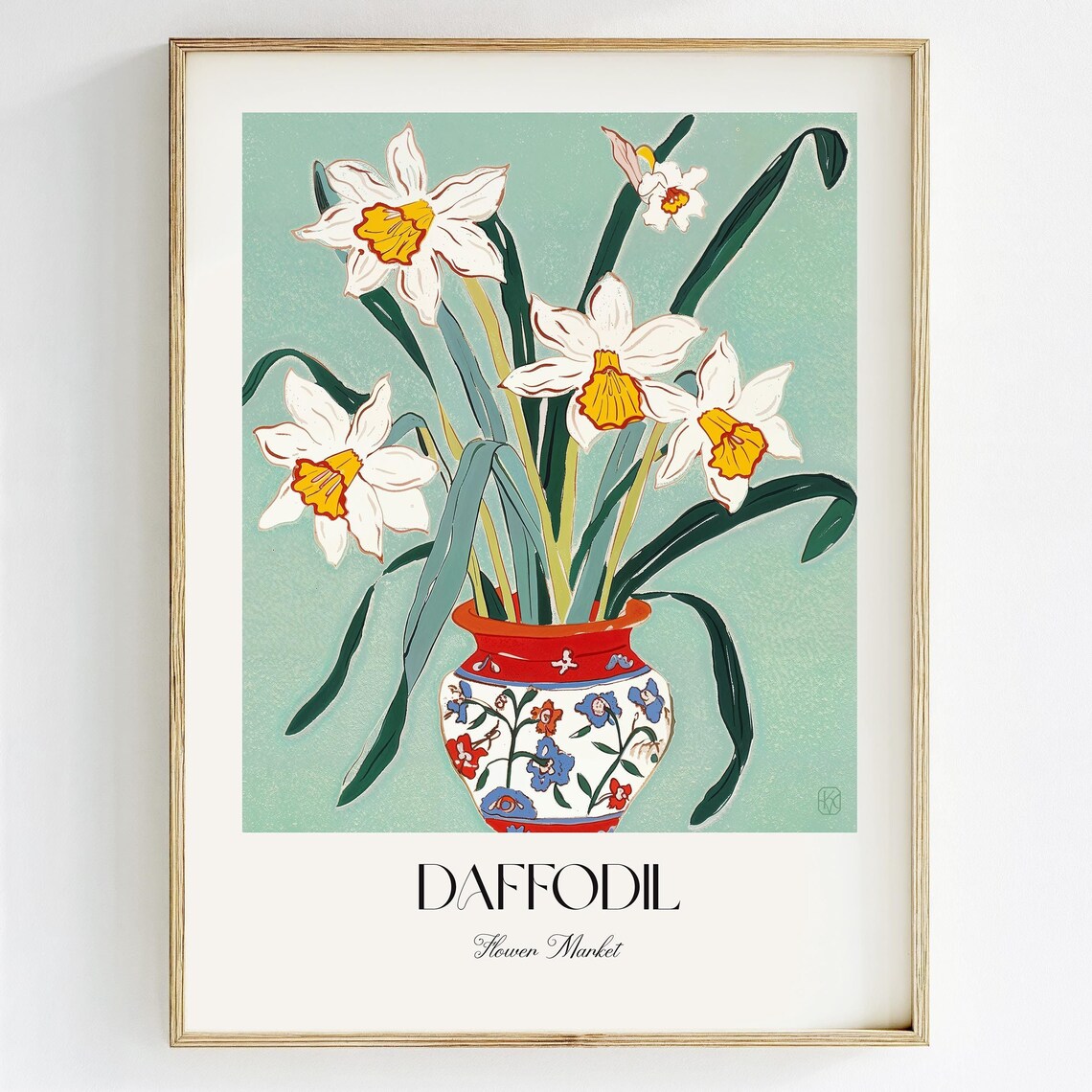 Daffodil Flower Market Bouquet In Patterned Vase Botanical Poster - Image 2