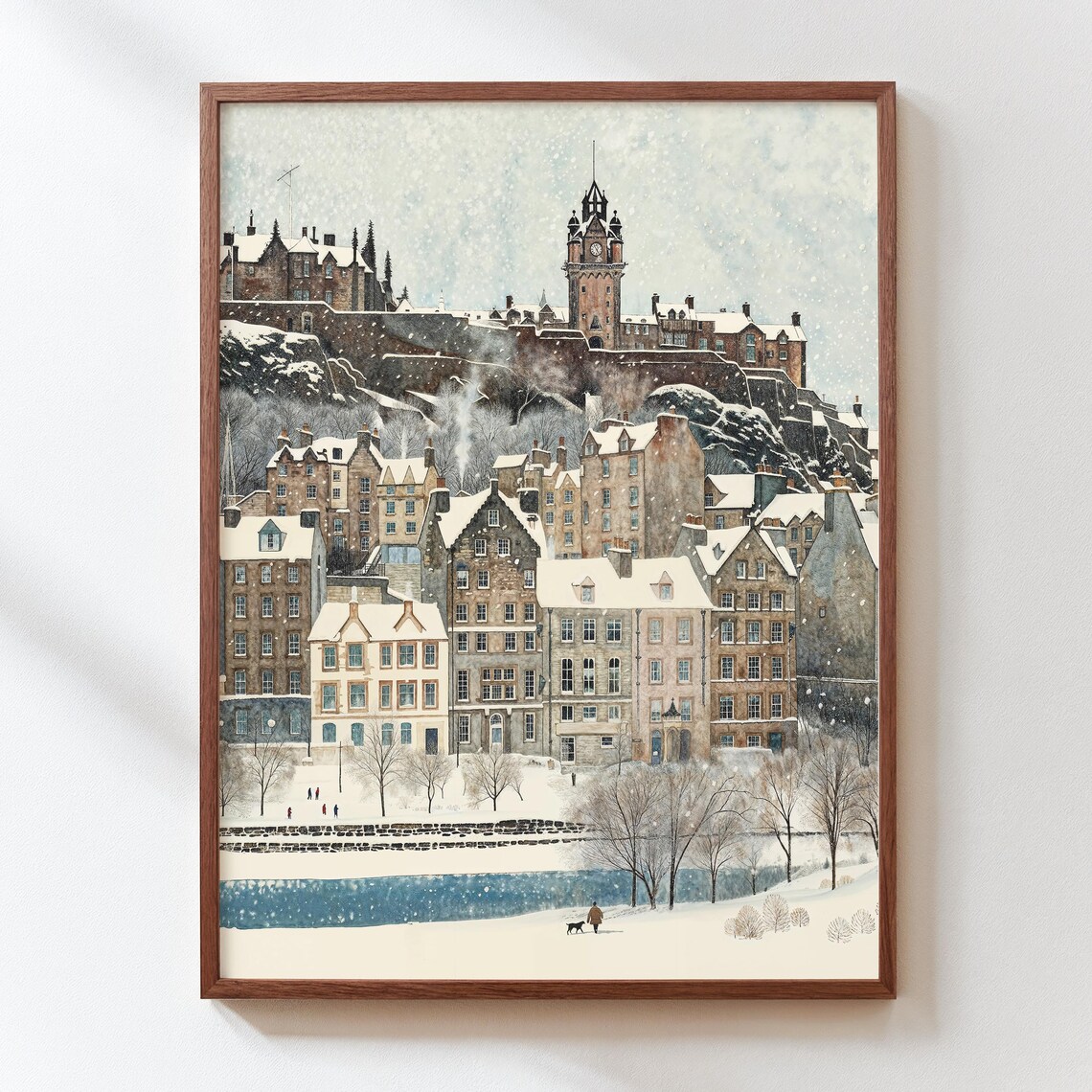 Winter Edinburgh Snowy Old Town Castle Christmas Village Poster