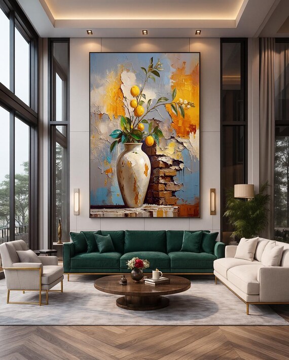Lemon Branch in White Vase Textured Still Life Modern Botanical Poster