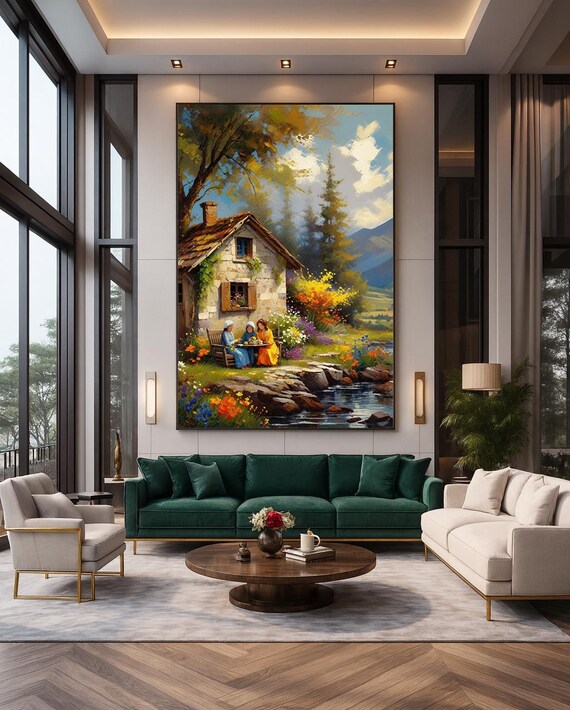 Country Cottage Garden Tea Party Riverside Ladies Oil Painting Art Print