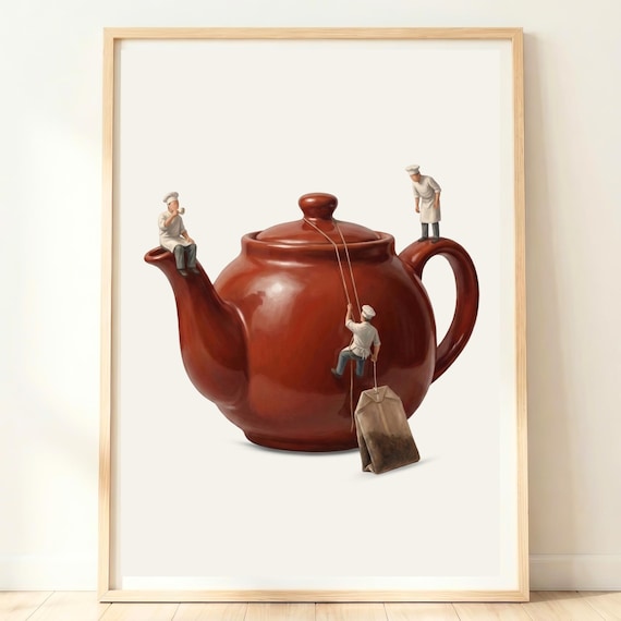 Tea Bag Wall Art Red Kitchen Decor Lover Poster Vibrant Home Artwork