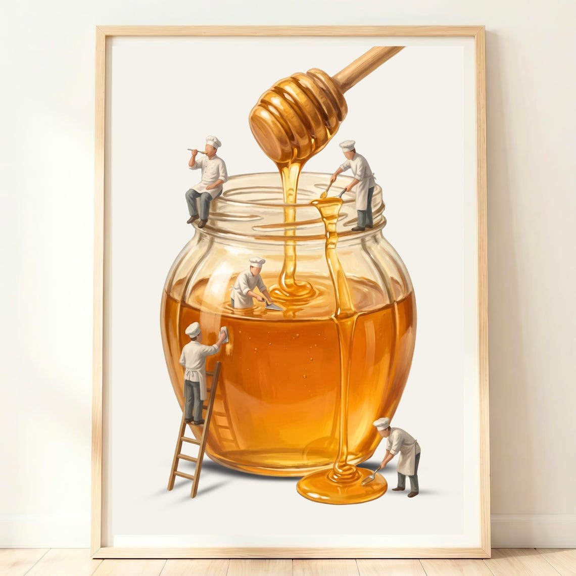 Giant Honey Jar Wooden Dipper Tiny Chefs Kitchen Whimsical Poster