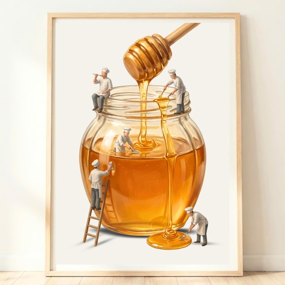 Giant Honey Jar Wooden Dipper Tiny Chefs Kitchen Whimsical Poster