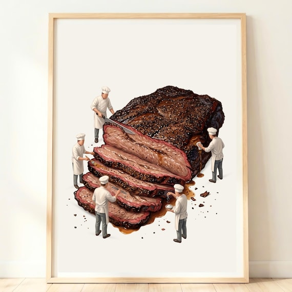 Texas Wall Art Bbq Brisket Kitchen Print Poster Steakhouse Smokehouse Decor Pitmaster Gift