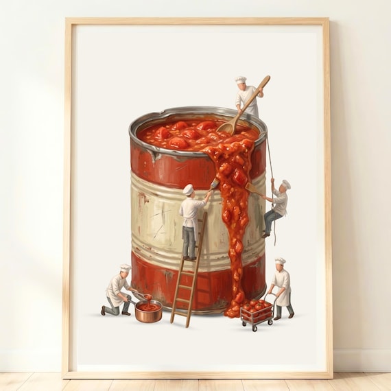 Giant Tomato Can Miniature Chefs Vintage Kitchen Pantry Wall Art