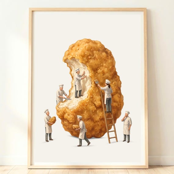 Chicken Nugget Wall Art Fast Food Print Playful Kitchen Decor Foodie Artwork Modern