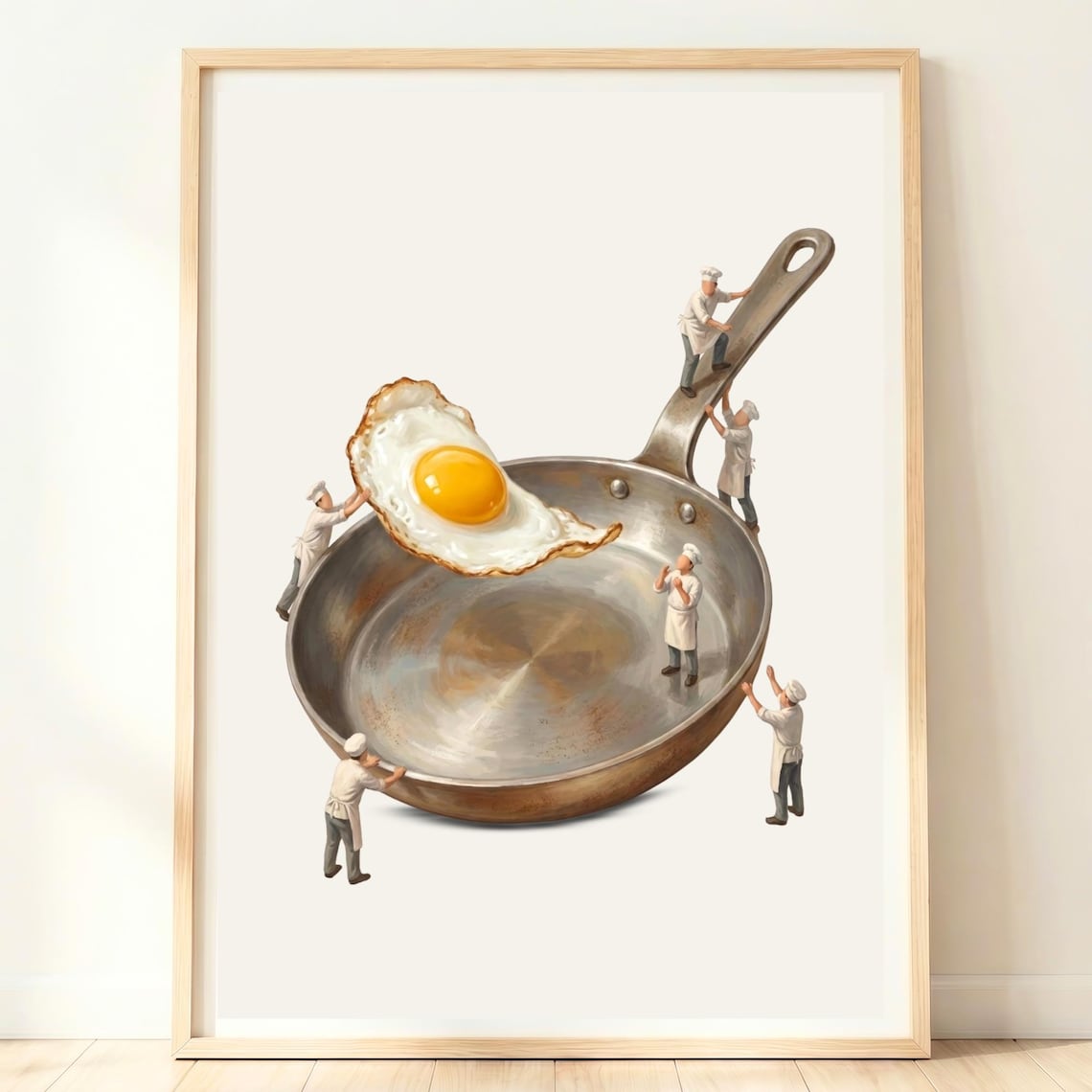 Tiny Chefs Lifting A Giant Fried Egg From A Frying Pan Whimsical Poster