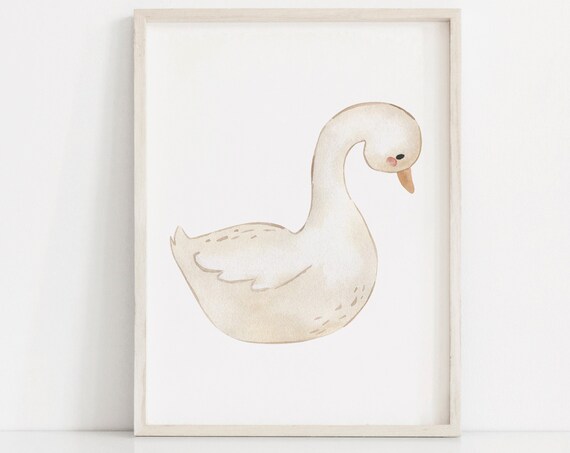 Neutral Watercolor Goose Cute Nursery Bird Illustration Print