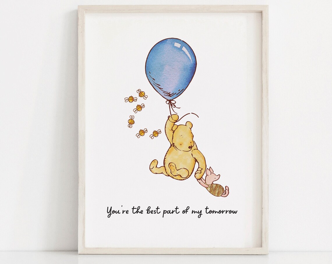 Winnie The Pooh Nursery Art, Neutral Decor Print