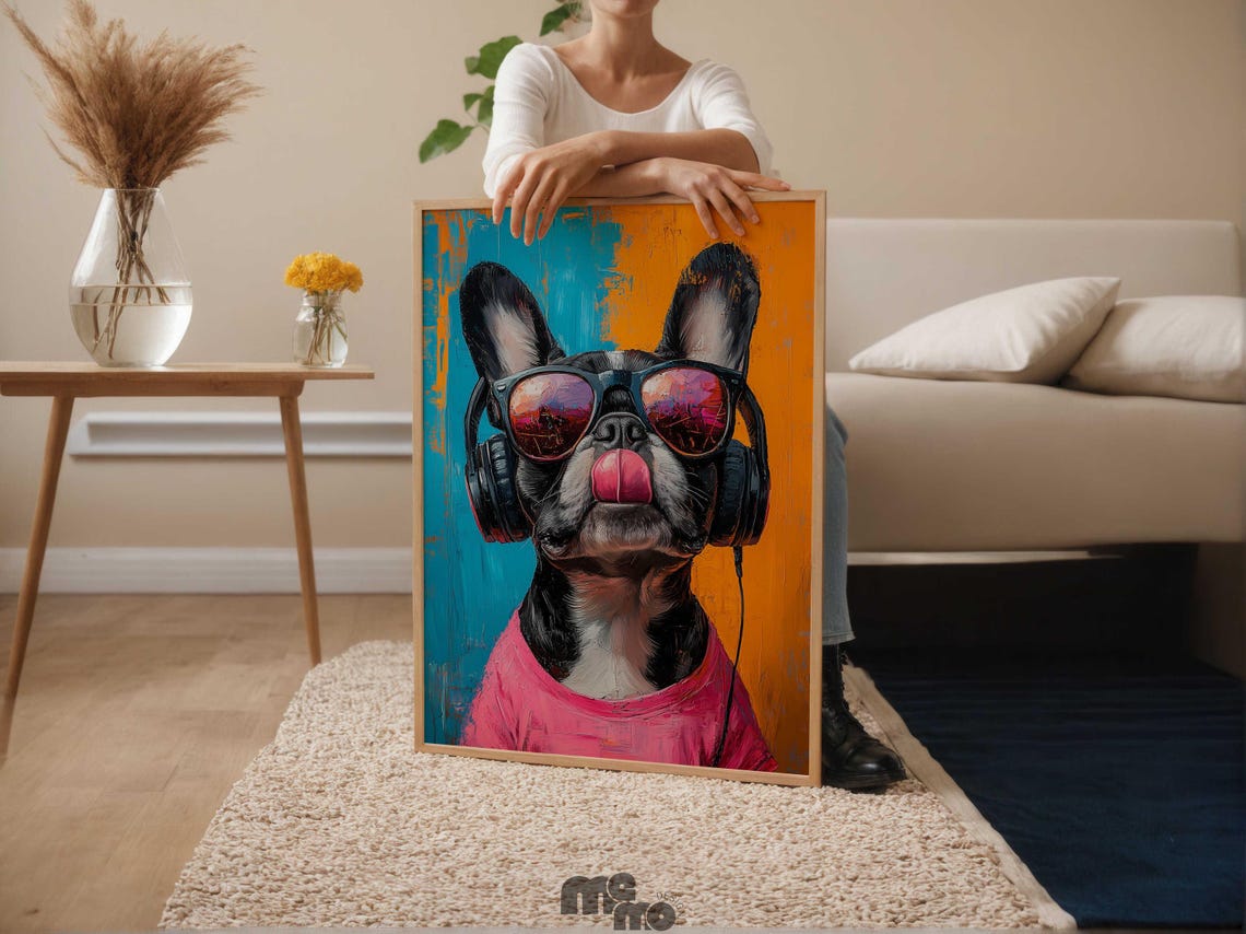 Funny French Bulldog DJ, Retro Dog Portrait Gift - Image 6