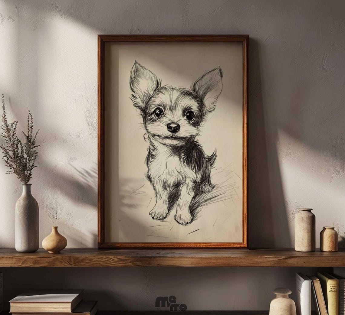 Adorable Puppy Pencil Sketch, Nursery Dog Art Print - Image 5