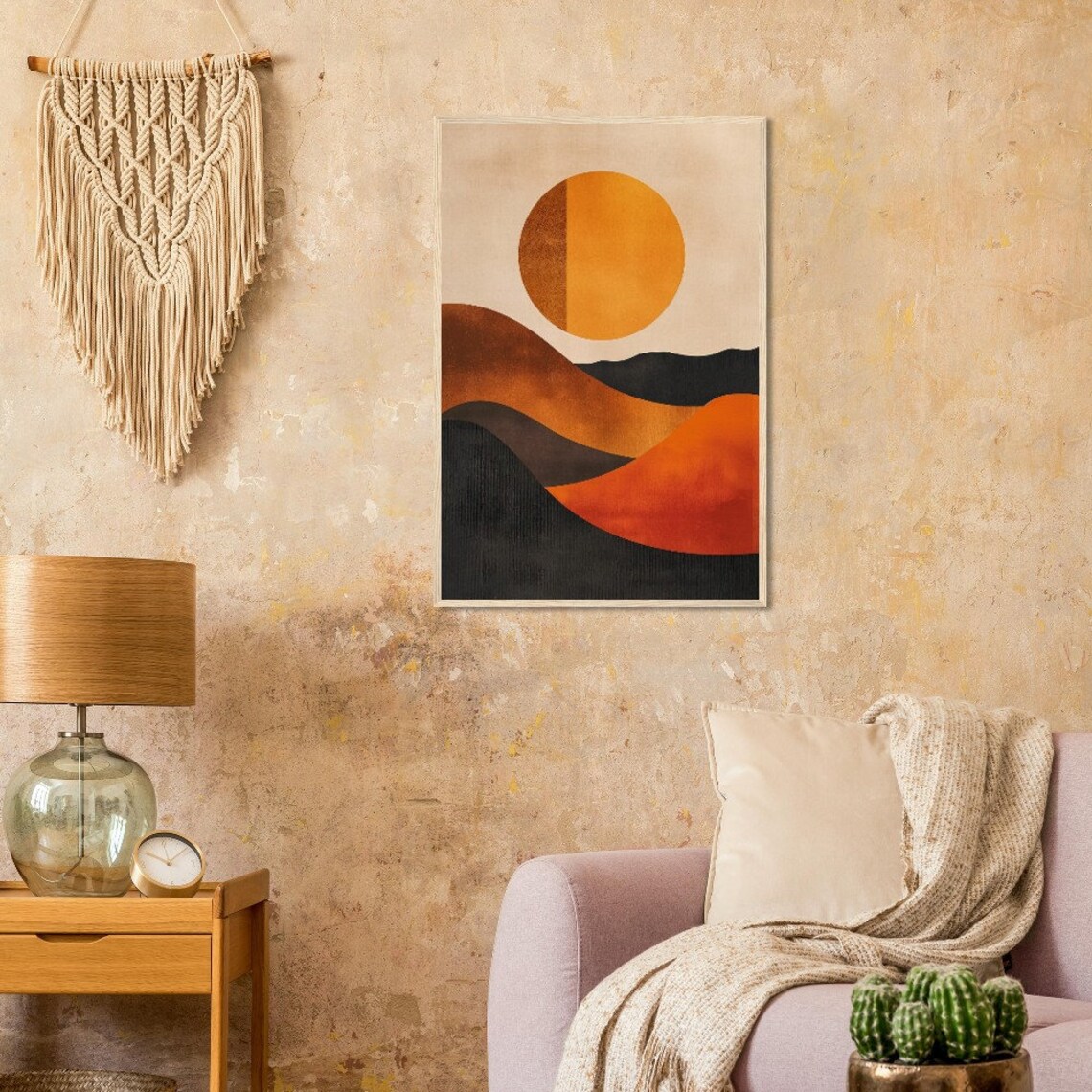 Abstract Illustration Sun And Desert Hills Earthy Color Palette - Image 3