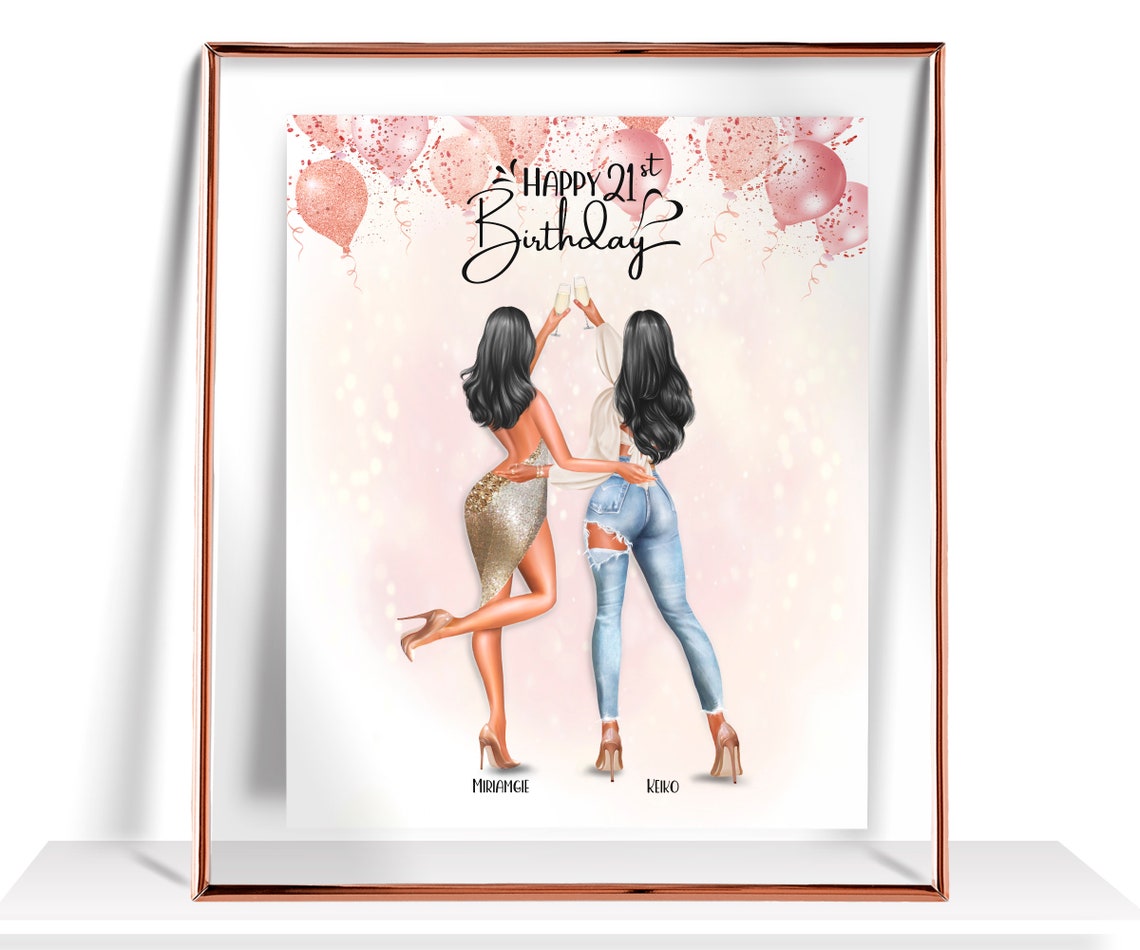 Two Friends 'Happy 21st Birthday' Champagne Toast Balloon Poster