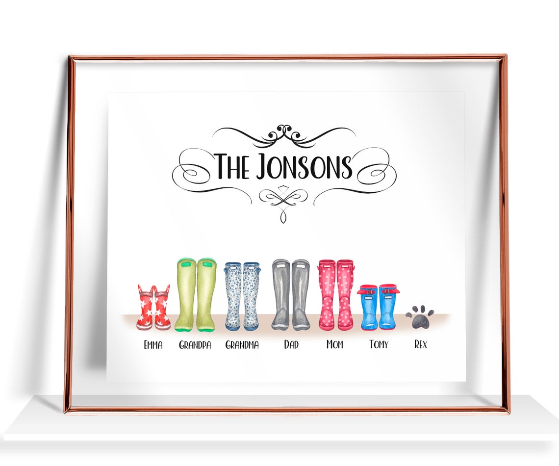 Personalized Family Portrait Custom Welly Boots Family Print Home Gift Christmas Family Gift Family Picture Gift For Mom
