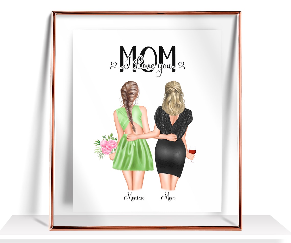 'Mom I Love You' Mother and Daughter From Behind Portrait Poster