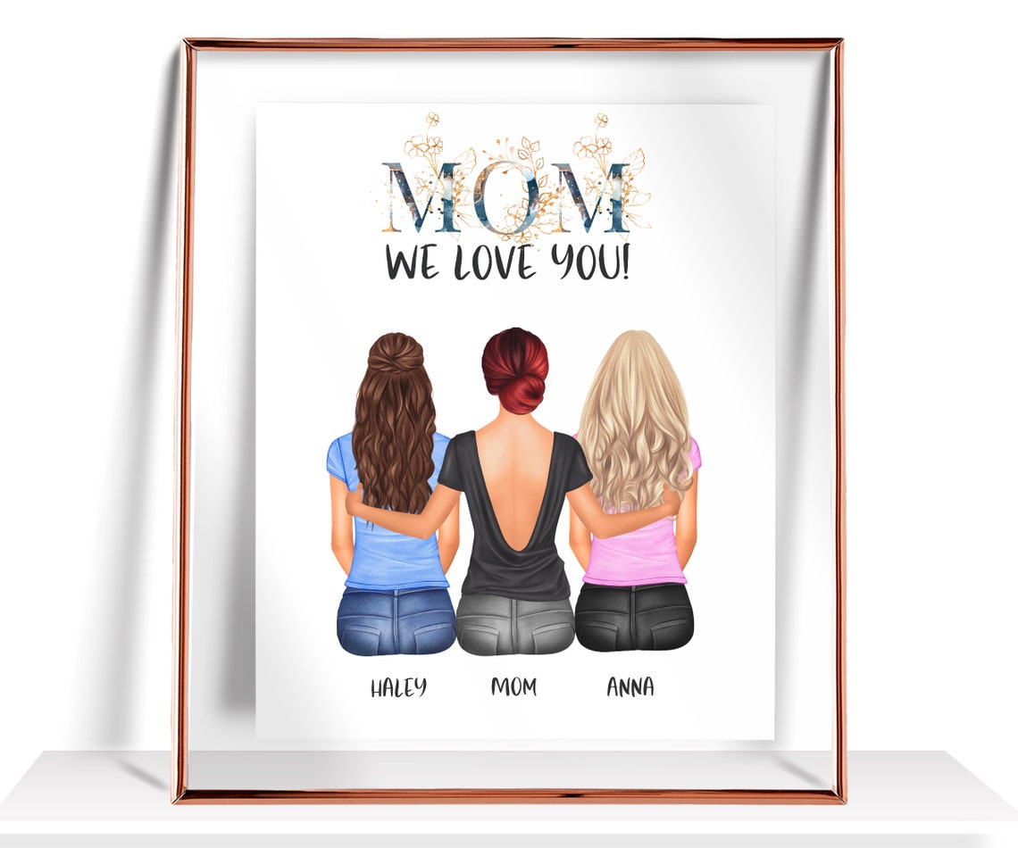Personalized Mom And Daughters Watercolor Print We Love You Artwork