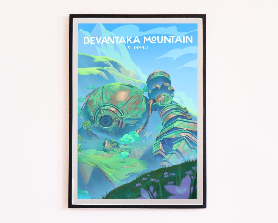 Devantaka Mountain Sumeru Ruin Golem Genshin Impact Travel Poster