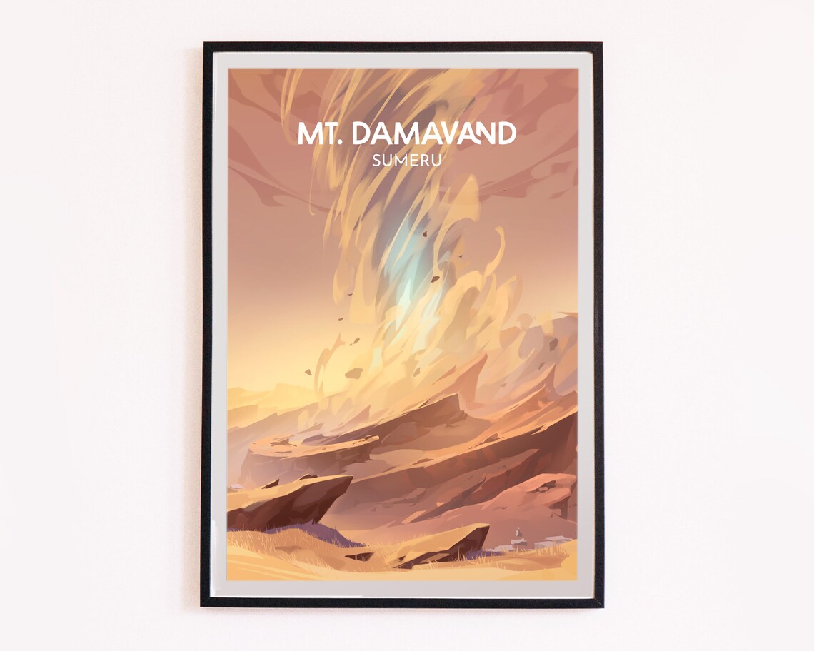 Mount Damavand Sumeru Genshin Impact Anime Travel Destination Poster