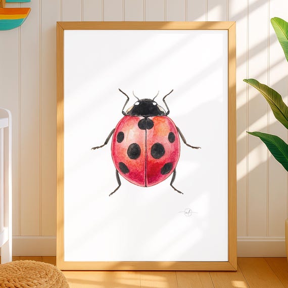 Red Ladybug Watercolor Print 2 Lucky Love Bug Nursery Wall Art