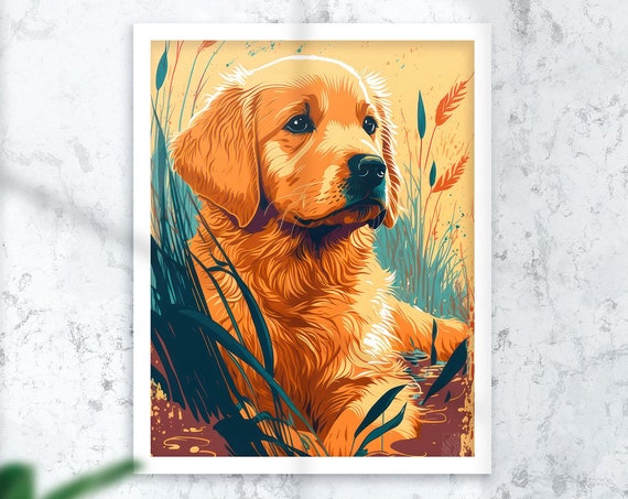 Golden Retriever Puppy Cute Puppy Poster Duck Hunting Decor Pet Print Painting Boys Room Wall Art Nursery Art