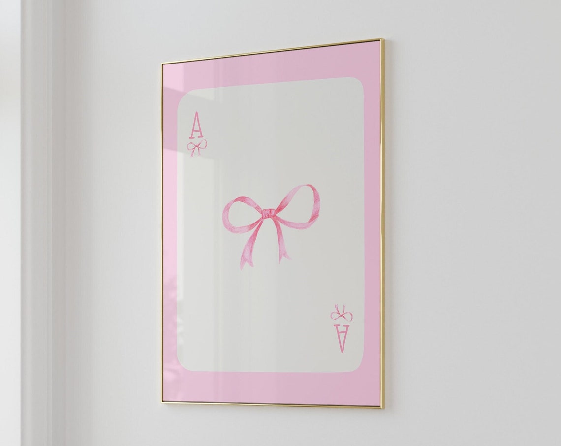 Pink Bow Ace Playing Card Girly Coquette Aesthetic Wall Poster - Image 3