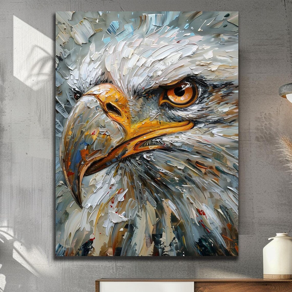 Bald Eagle Close Up Oil Painting Majestic Wildlife Art Poster