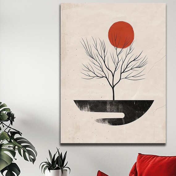 Minimalist Art Boho Decor Wall Decor Print Japan Wall Art Geometric Wall Design Framed Print Housewarming Gift