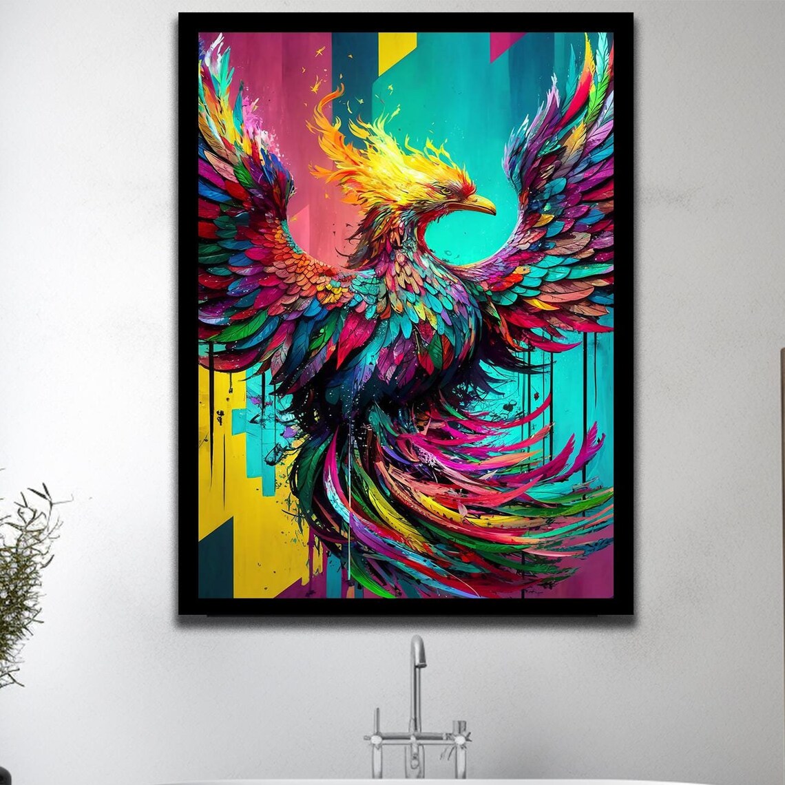 Rainbow Phoenix Bird Pop Art Colorful Mythology Fire Art Poster