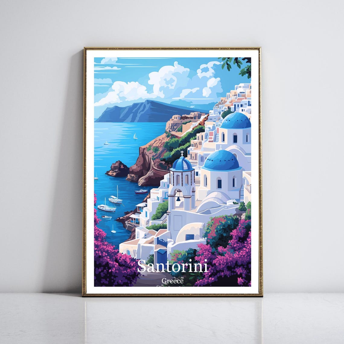 Santorini Greece Whitewashed Cliffside Village with Blue Domes Poster