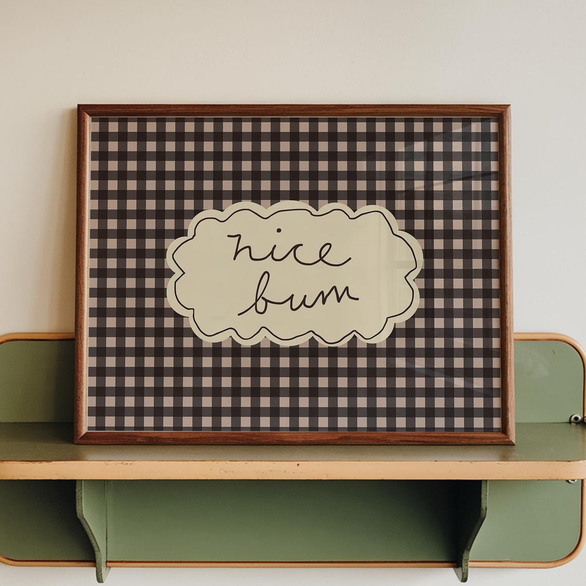 Nice Bum Handwritten Script Gingham Check Funny Bathroom Quote Poster