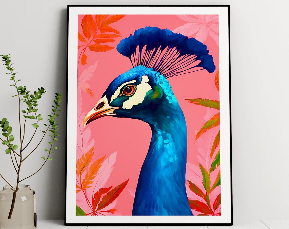 Peacock Illustration Tropical Bohemian Art Print