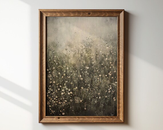 Neutral Wildflower Landscape Painting Muted Spring Wall Art Moody Art Print Floral Wall Art Living Room Wall Art