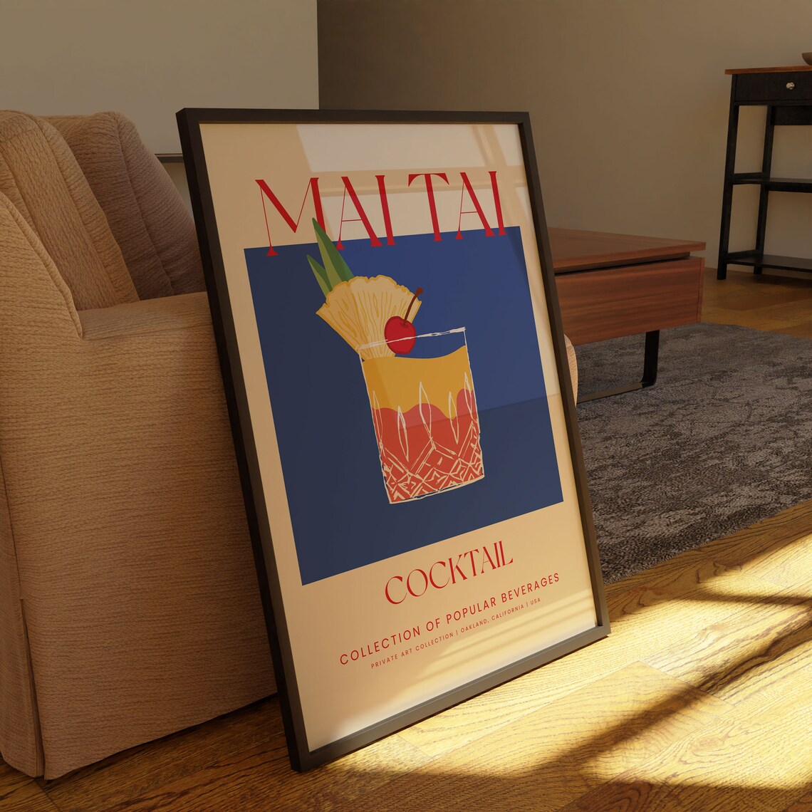 Retro Mai Tai Cocktail, Vintage Bar Kitchen Decor - Image 3