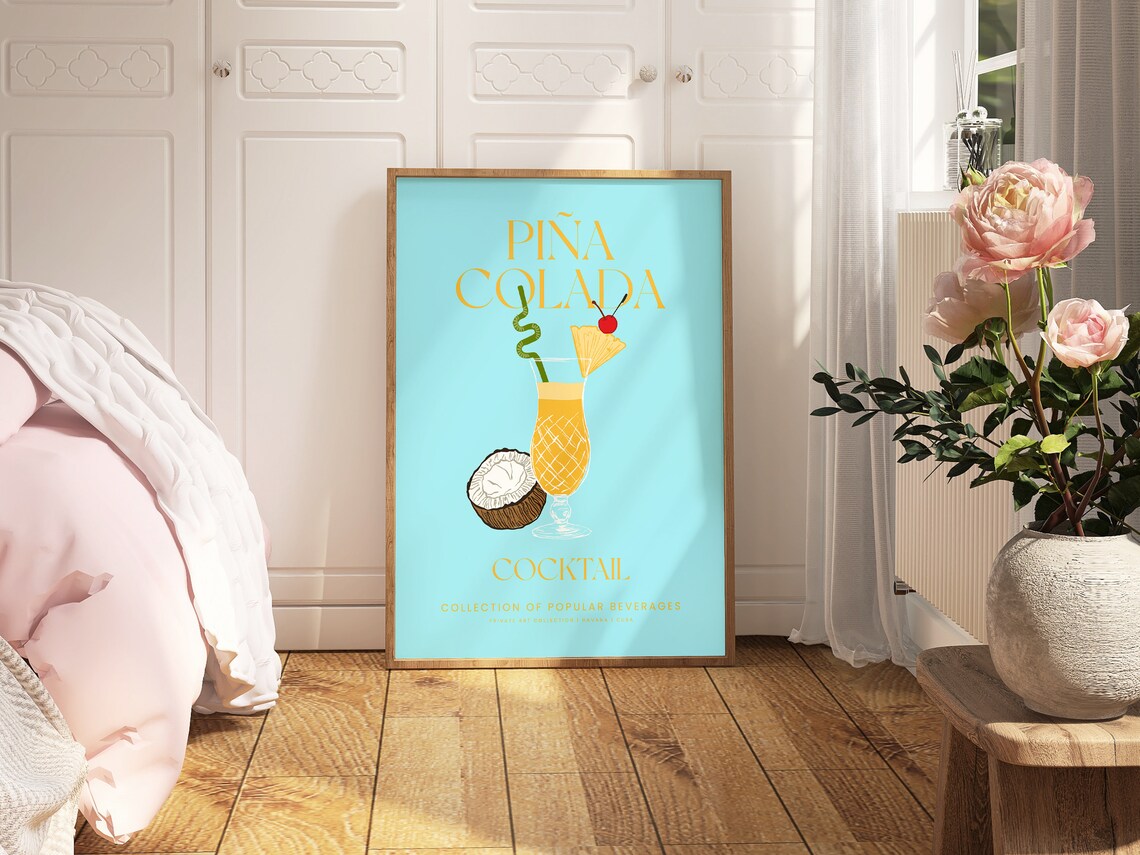 Pina Colada Cocktail Retro Vintage Bar Beverage Collection Poster - Image 2
