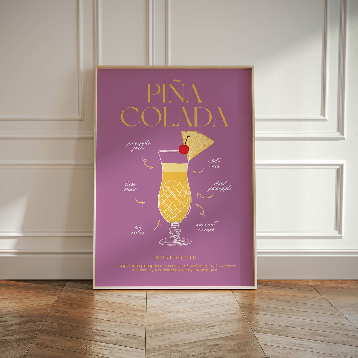 Pina Colada Cocktail, Vintage Wall Art Design - Image 3