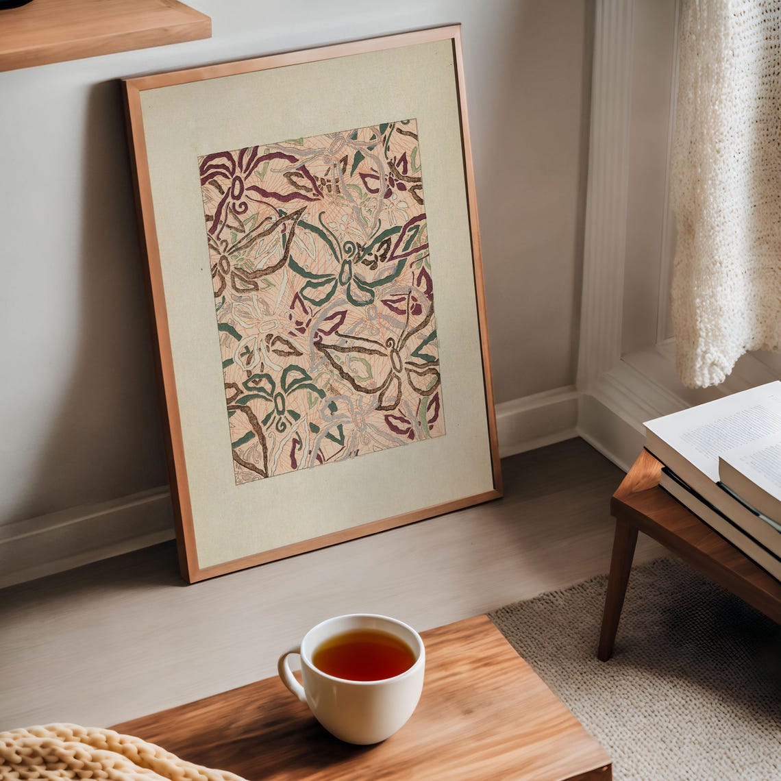 Korin Furuy Japanese Floral Art Print Vintage Beige Woodblock Exhibition Poster Rare Vintage Asian Japanese Traditional Ukiyo E Design - Image 4