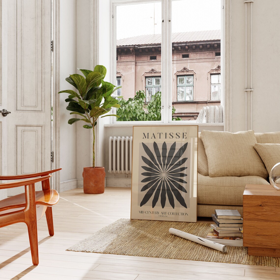 Matisse Grey Leaf Sunburst Mid Century Modern Gallery Art Poster - Image 3
