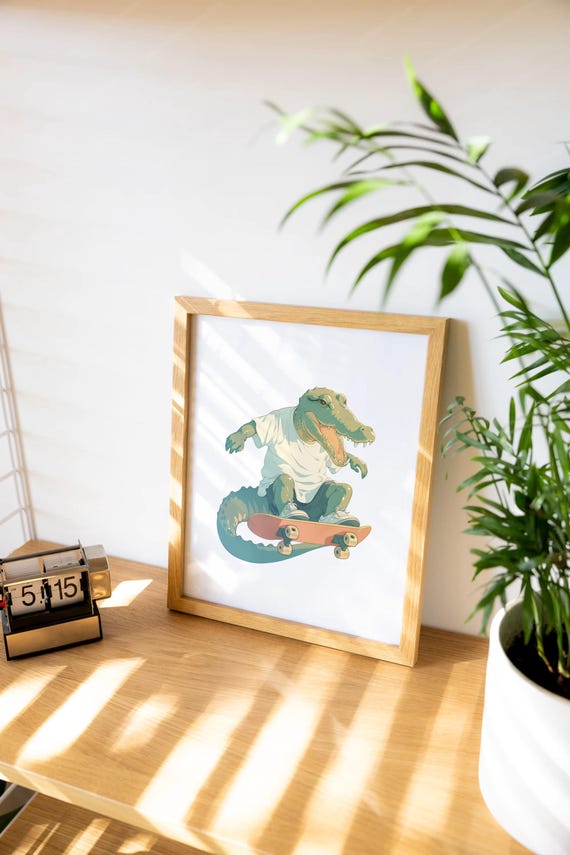 Alligator Skater Kids Room Decor Poster Print