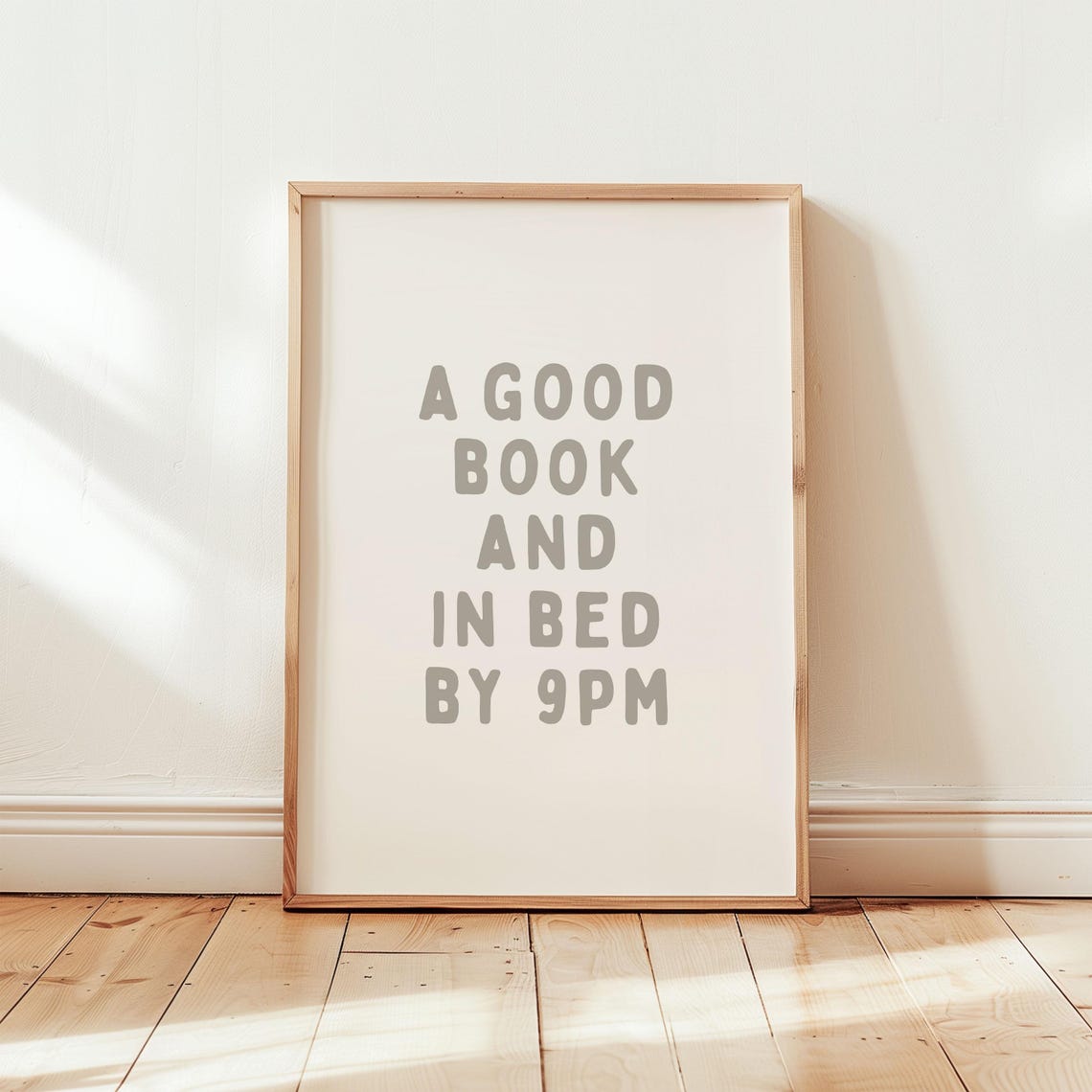A Good Book And In Bed By 9pm Gray Bedroom Minimal Quote Poster - Image 2