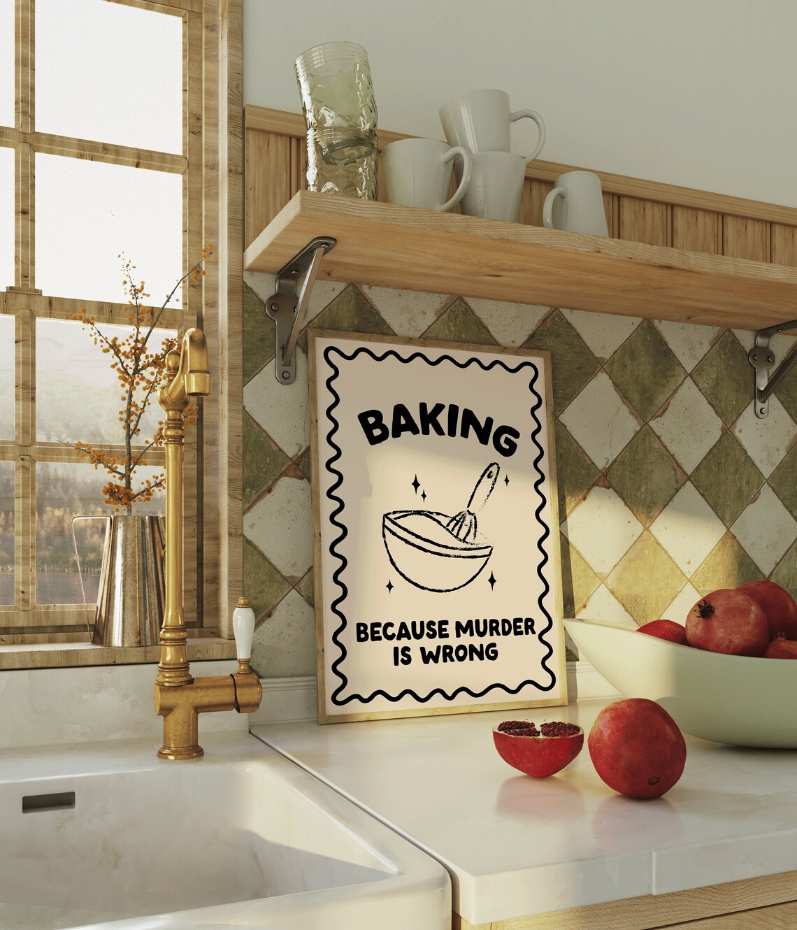 Baking Because Murder Is Wrong, Neutral Kitchen Art Print - Image 2