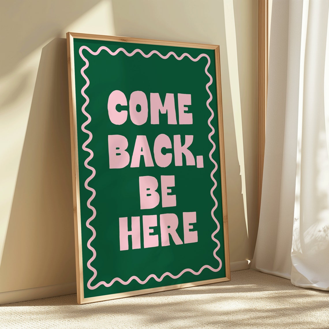 Come Back Be Here Pink Green Retro Typography Pop Art Poster - Image 2