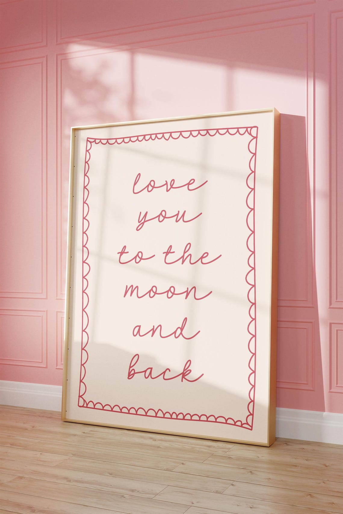 Love You to the Moon and Back Pink Handwritten Nursery Quote Poster