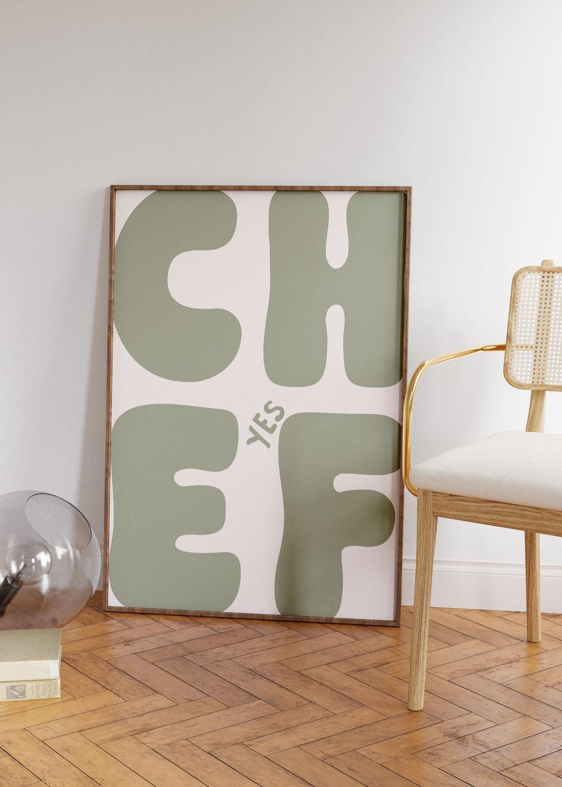 Yes Chef Sage Green Bold Retro Typography Kitchen Wall Poster