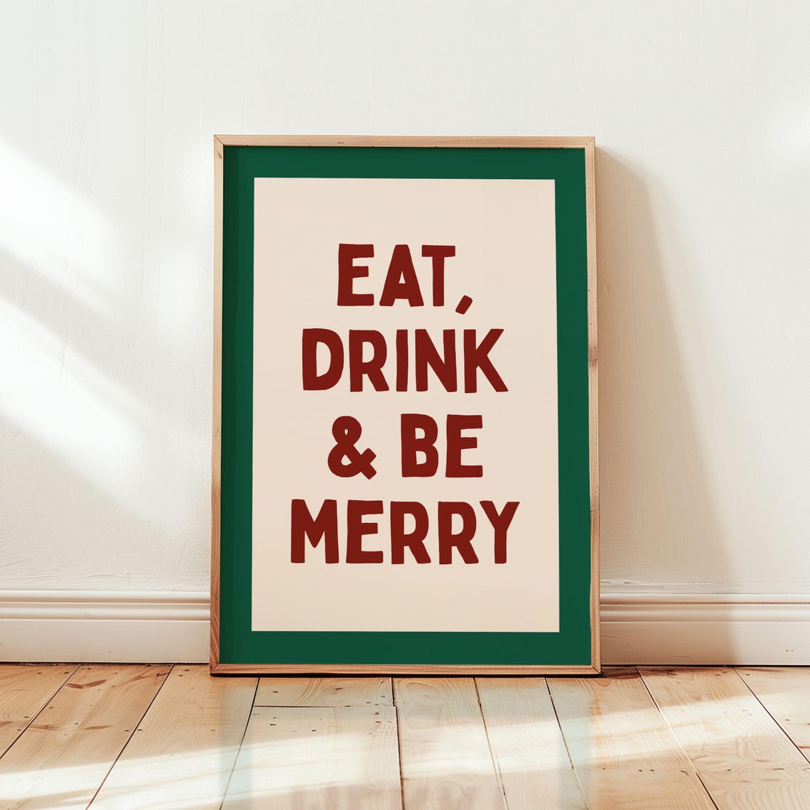 Eat Drink and Be Merry Retro Red Green Christmas Quote Poster - Image 2