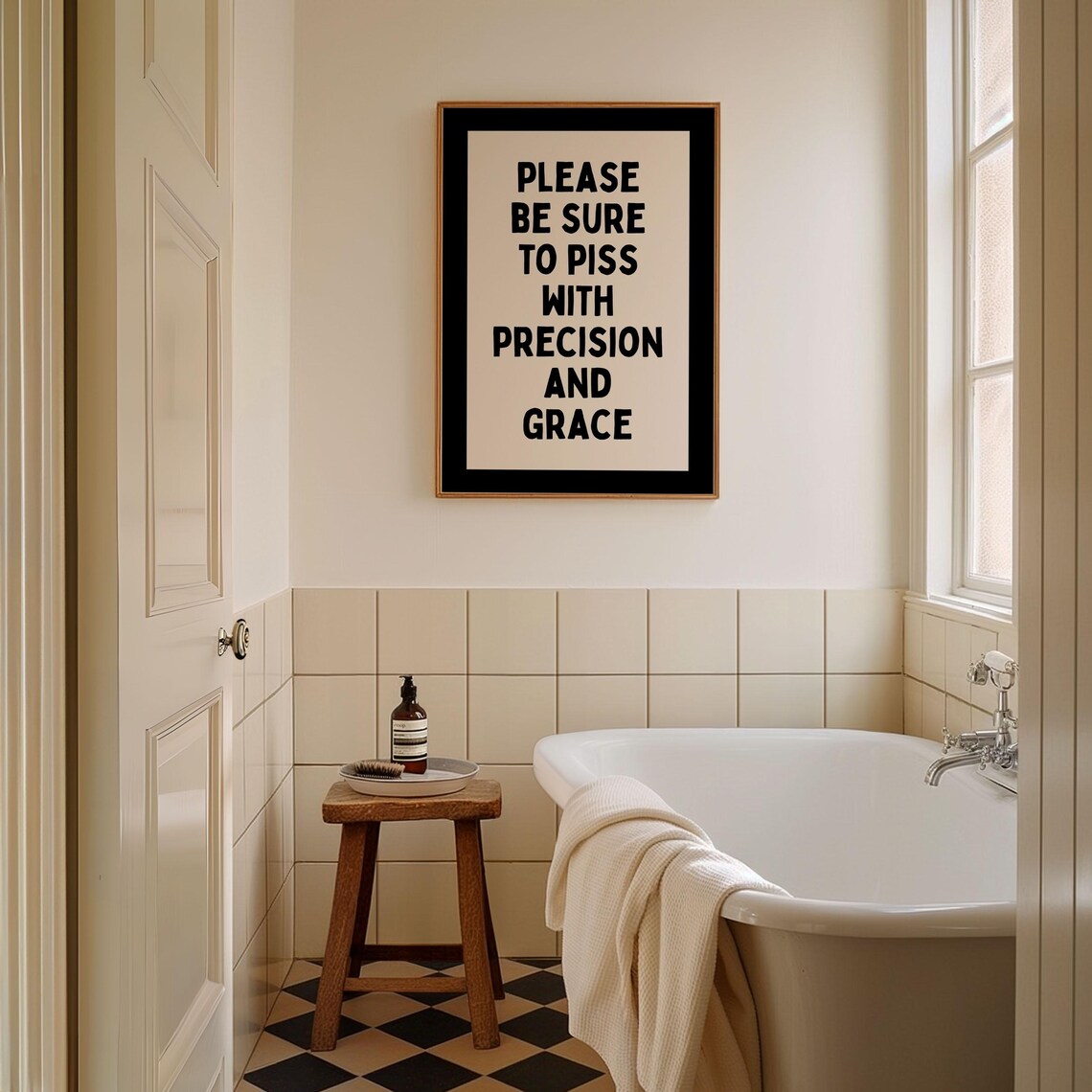Please Piss With Precision And Grace Funny Bathroom Quote Poster - Image 2